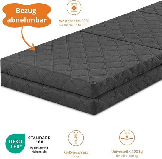 Vouwmatras Gasten - Opklapbaar Matras - Comfortabel Slapen - Wasbare Hoes - 195 x 140 cm - Grijs — afbeelding 4
