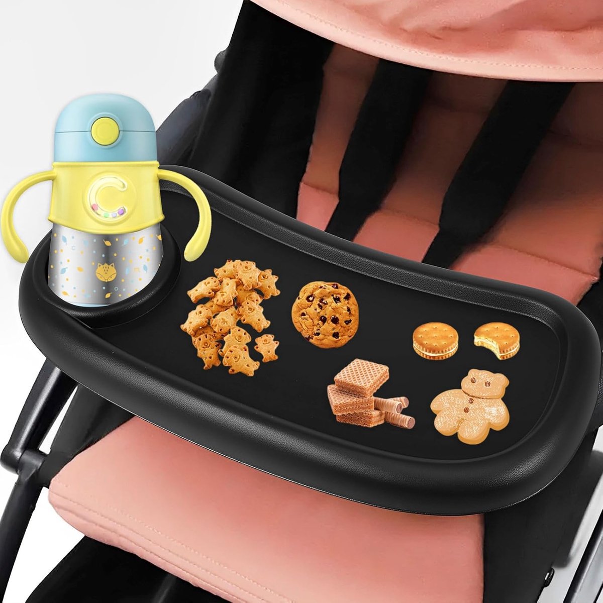 Kinderwagen Snack Tray - Baby Tafel - Onderweg Eten - Universele Pasvorm - 38.5 x 15.2 cm - Zwart
