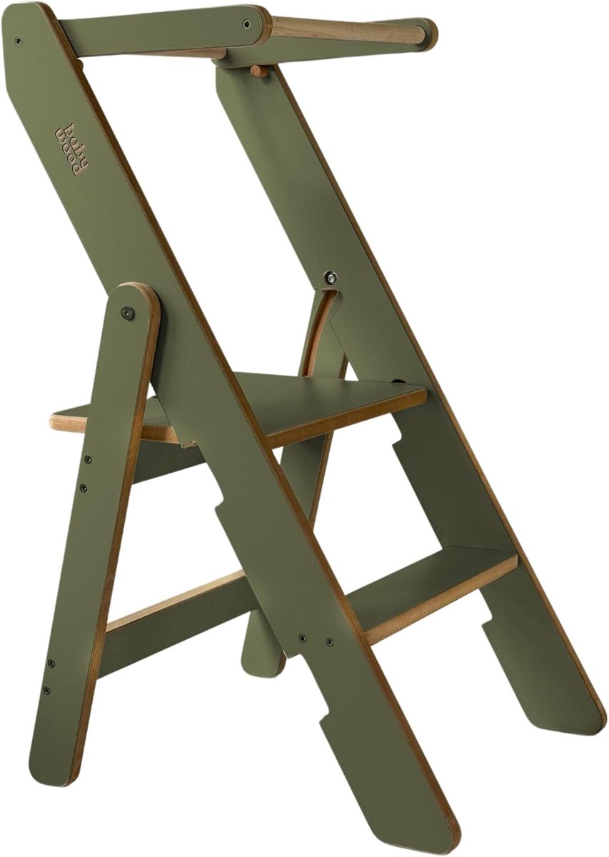 Houten leertoren - Opvouwbare keukentoren - Kinderen helpen - Inklapbaar ontwerp - 83 cm hoog - Olijfgroen