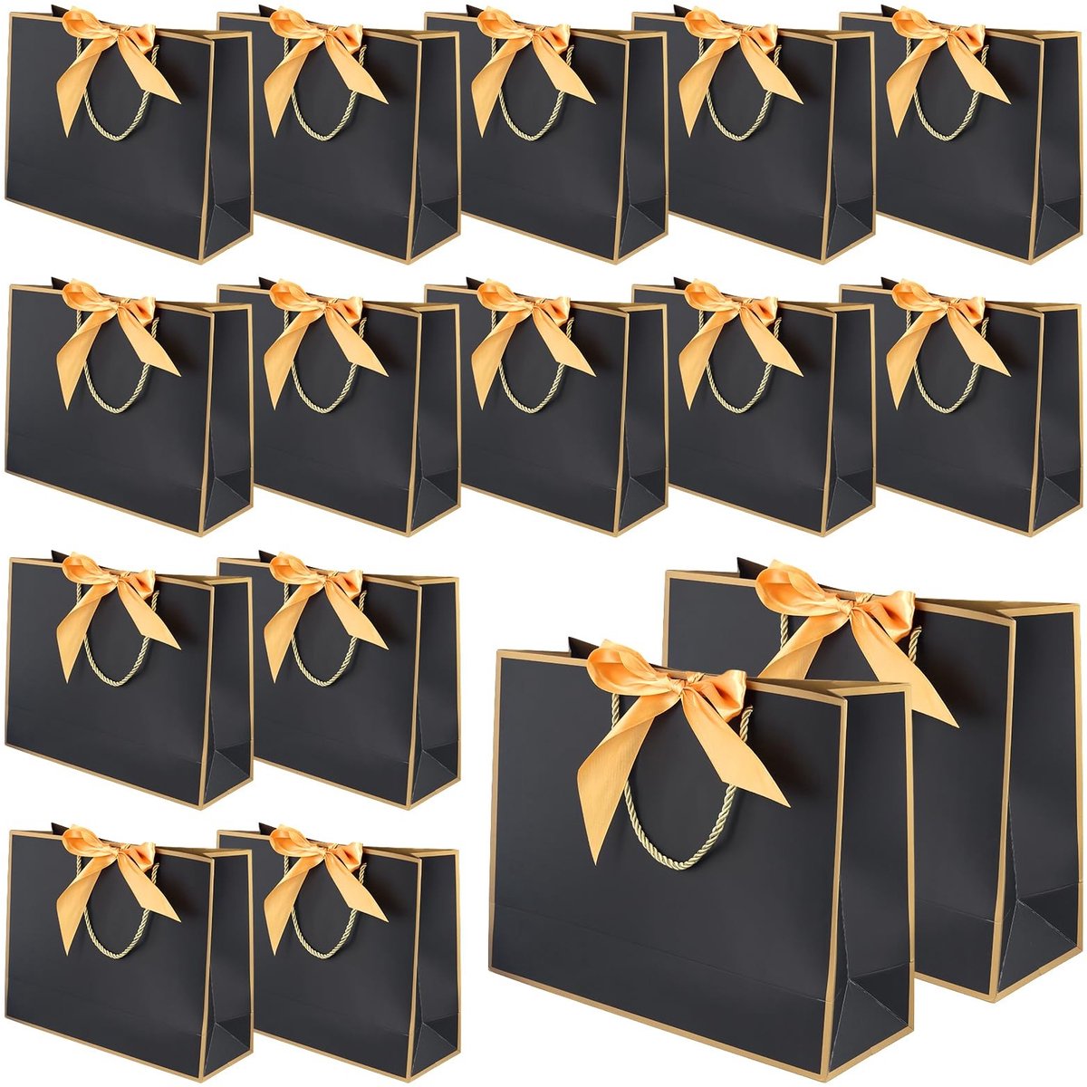 Dailygoods - 16 Stuks Zwarte Geschenktassen met Gouden Vlinderknopen - Papieren Cadeauzakjes voor Bruiloft en Verjaardag