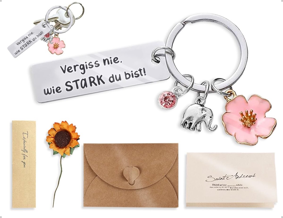 Dailygoods- Sleutelhanger met gravure - Roestvrij Staal - Inspirerende tekst - Set met wenskaart - Duurzaam ontwerp - Praktisch gebruik