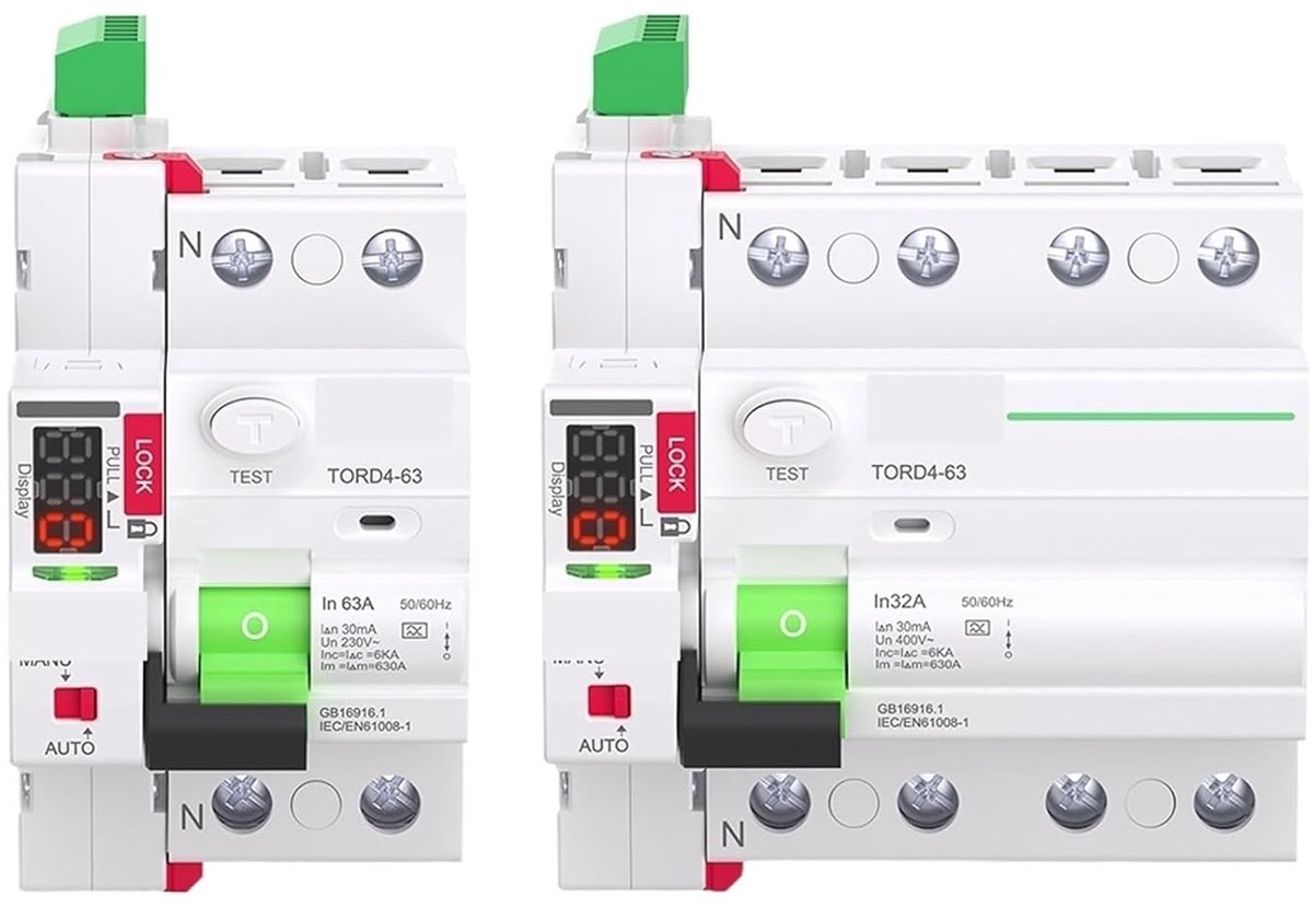 Veiligheidsschakelaar - Stroomonderbreker - Elektrische Beveiliging - Automatische Herinschakeling - 16A 30mA - Grijs