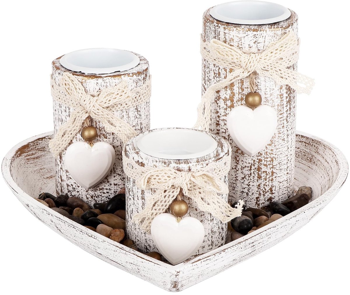 Dailygoods- Kandelaar 5-delige set - Adventkandelaar - Houten Dienblad - Vintage Windlicht - Kerstdecoratie - Gouden Accenten - Kaarsenhouder