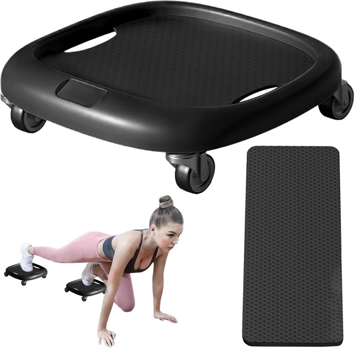 Buikspierwiel - Fitness rol - Core training - Inclusief kniemat - 28 cm wiel - Zwart