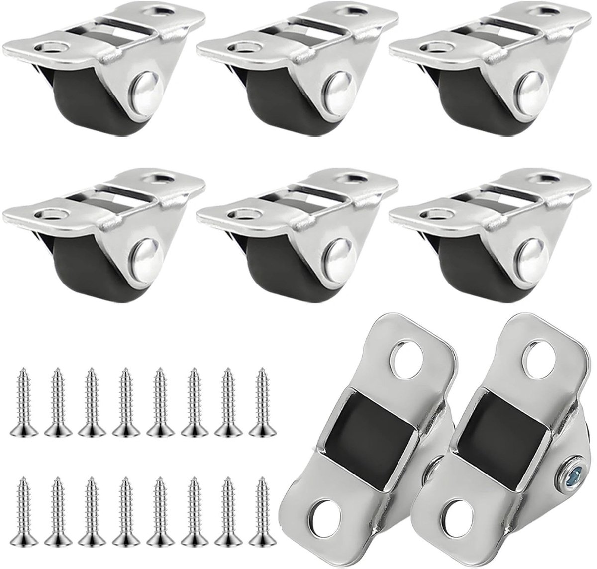 Dailygoods - 8 Stuks Mini Meubelwielen - Rubber met Stalen Plaat voor Kleine Meubels