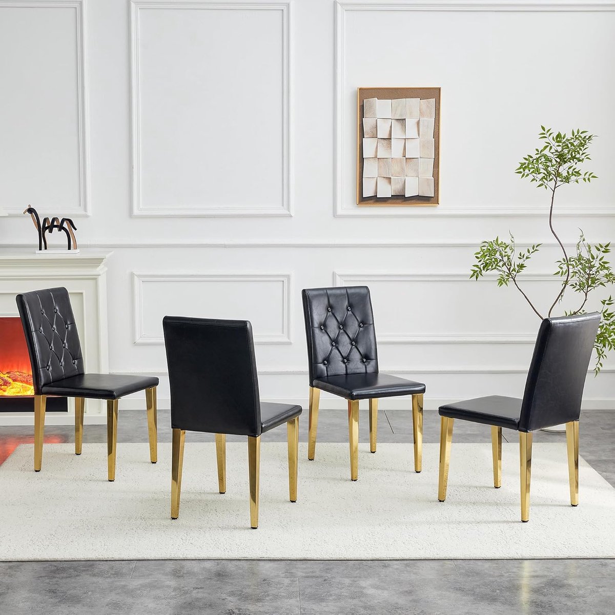 Eetkamerstoelen Set - Stoelen met gouden poten - Comfortabel Zitten - Ruitstiksel Design - 42 x 46 x 89 cm
