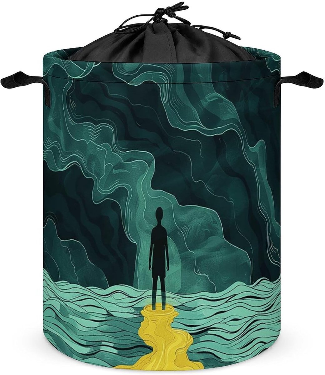 Wasmand Staand Vuile Kleren Mand Opruimen Thuis Vast Trekkoord 60 x 40 cm Zee Blauw