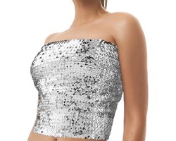 Dailygoods- Crop Top - Zilveren Pailletten - Strapless - Korte Top - Stretchy - Modern Design - 30 x 30 cm - Buis Top