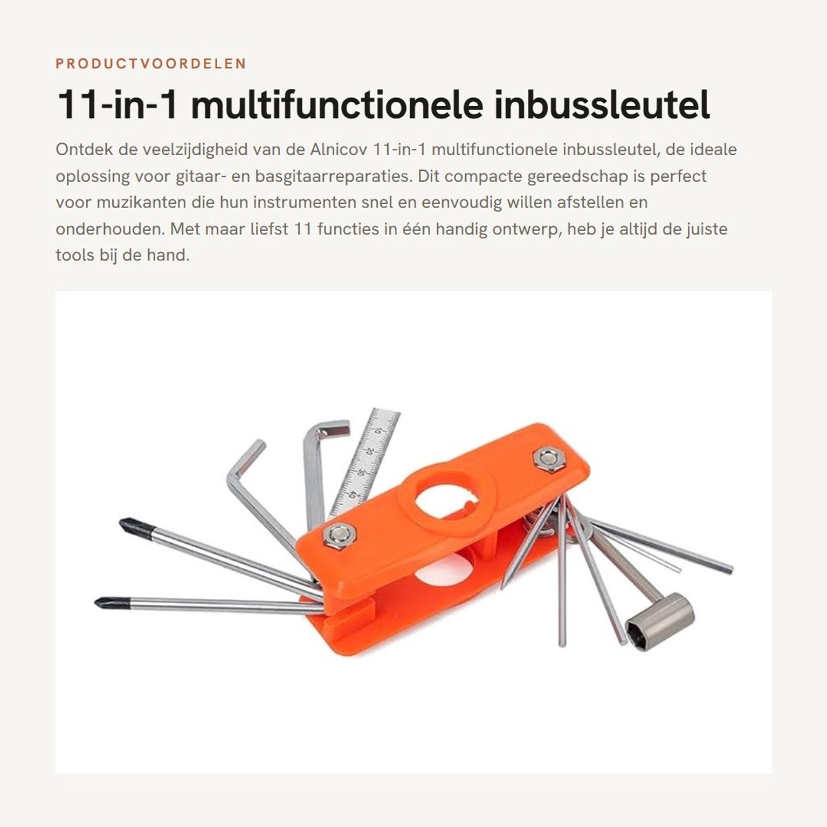 Dailygoods- Inbussleutel 11-in-1 - Multitool - Schroevendraaier - Buissleutel - Draagbaar - 94 x 31,5 x 38 mm