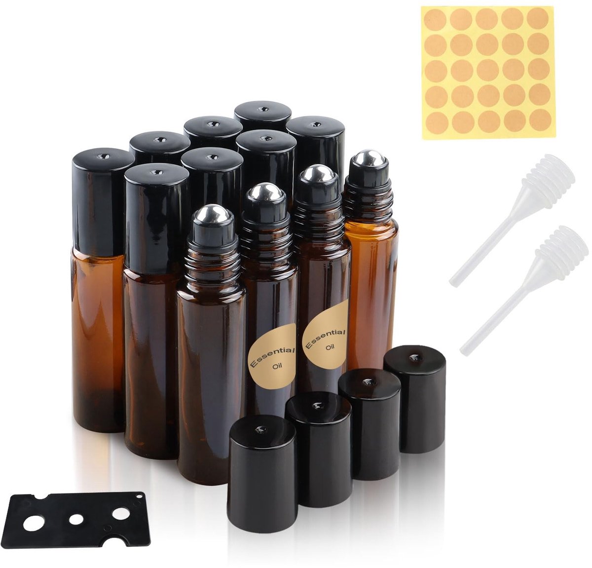 Dailygoods- Rollon Flessen 12 Stuks - Bruine Glazen Flessen - 10 ml Inhoud - Schokbestendig - Antilekkage - Hoogwaardig Glas - Olieflessen