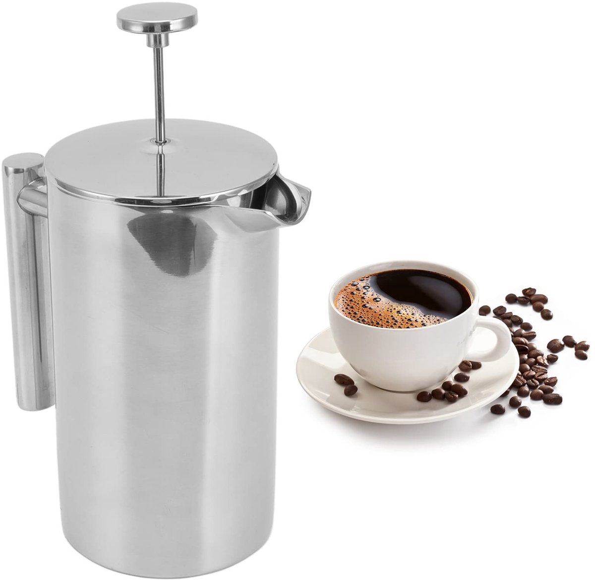 Dailygoods- Koffiezetapparaat Franse Pers - Dubbelwandige Theepot - Roestvrij Staal - 350ML - Hittebestendig - Filter Screen