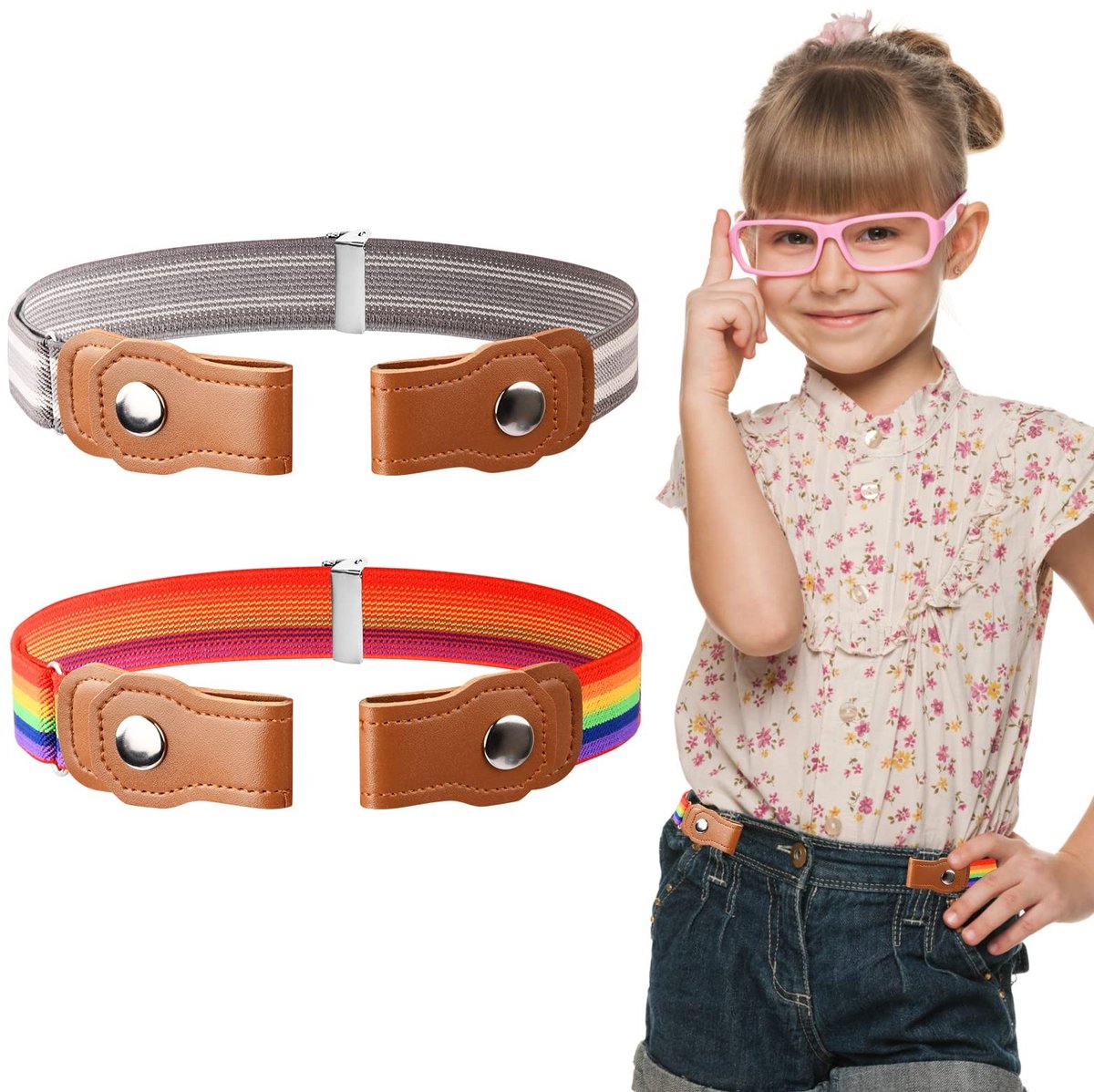 Dailygoods- Elastische Riem - 2 Stuks - Verstelbare Riem - Gespvrije Riem - Kinderriem Unisex - Zacht en Elastisch Materiaal - Riembreedte 2,5 cm