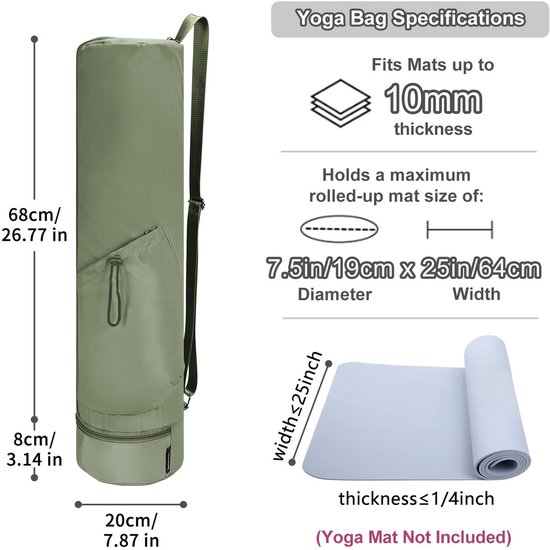 Dailygoods- Yogamat - Extra dik - Yogamat tas - Draagriem - Praktische opberg - Nat vak - Ruime yogatas 70 x 18 cm - Yogatassen van Dailygoods — afbeelding 5