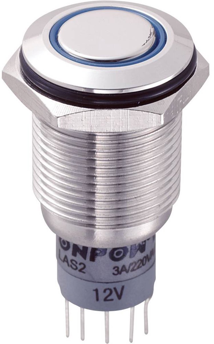 TRU COMPONENTS 701845 LAS2GQF-11ZE/B/12V/S/P Vandalismebestendige drukschakelaar 250 V/AC 3 A 1x aan/aan Continu Blauw