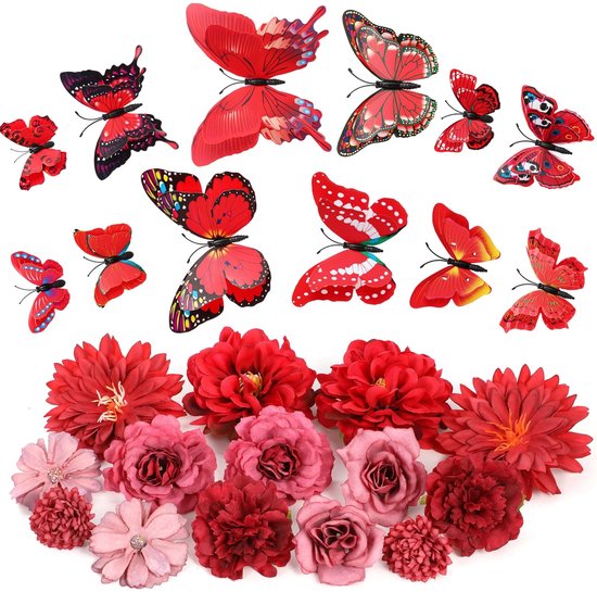 Dailygoods- Kunstmatige Bloemen 14 Stuks - 3D-Vlinderset 12 Stuks
