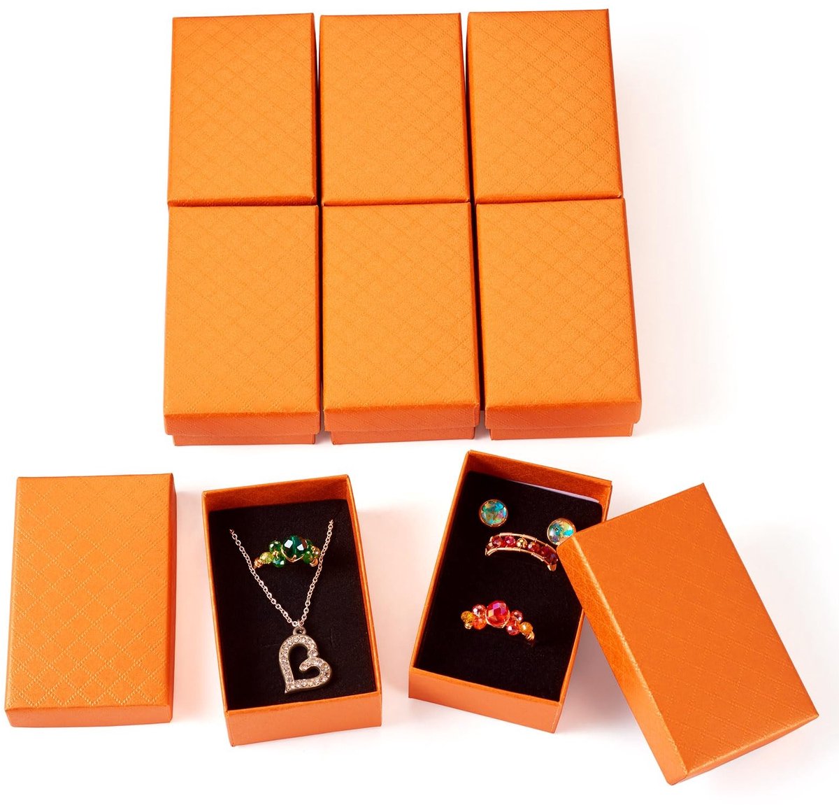 Dailygoods- Sieradenbox 12 Stuks - Rechthoekige Doos - Kraftpapier - Rhombus Print - Oorbellen/Ringen/Kettingen - 51x81x26 mm - Juwelendoos