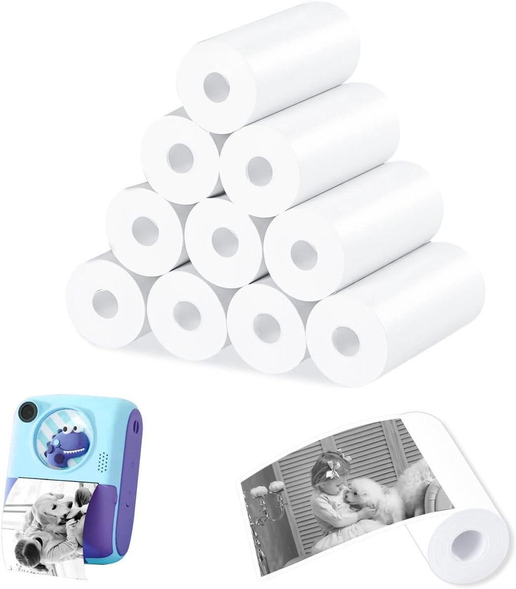 Thermisch printerpapier navulling voor instant camera's - 10 rollen wit papier voor kindercamera's (57 x 25 mm)