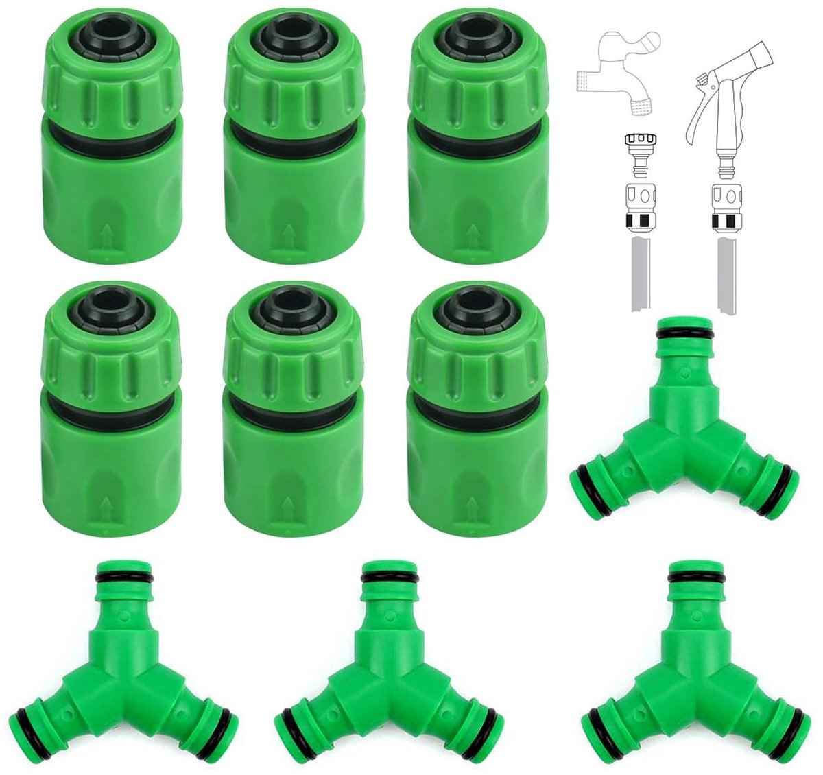 Dailygoods- Tuinslangaansluiting 4-delig - Y-slangscheider - 6 stuks 1/2 waterleidingconnector - Drieweg T-ontwerp - Slijtvast en corrosiebestendig - Geschikt voor tuinirrigatie - Slangaansluiting