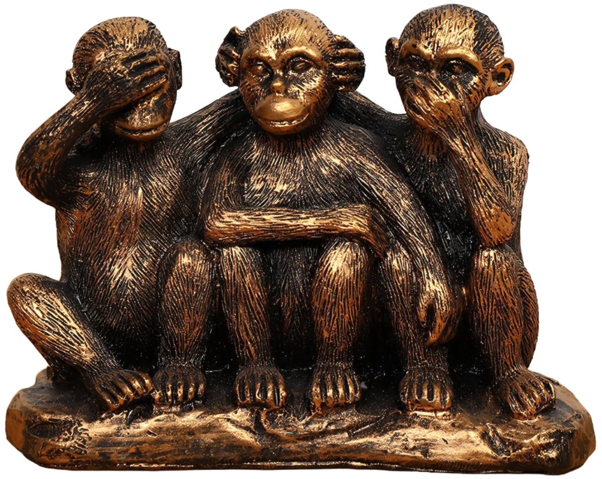Dailygoods- Standbeeld 3 Wijze Apen - Bronzen Gecoate Hars - Beeldjes Decoratie - Beeldjes Liefde - Woondecoratie - Cadeau-optie - Geluk en Wijsheid