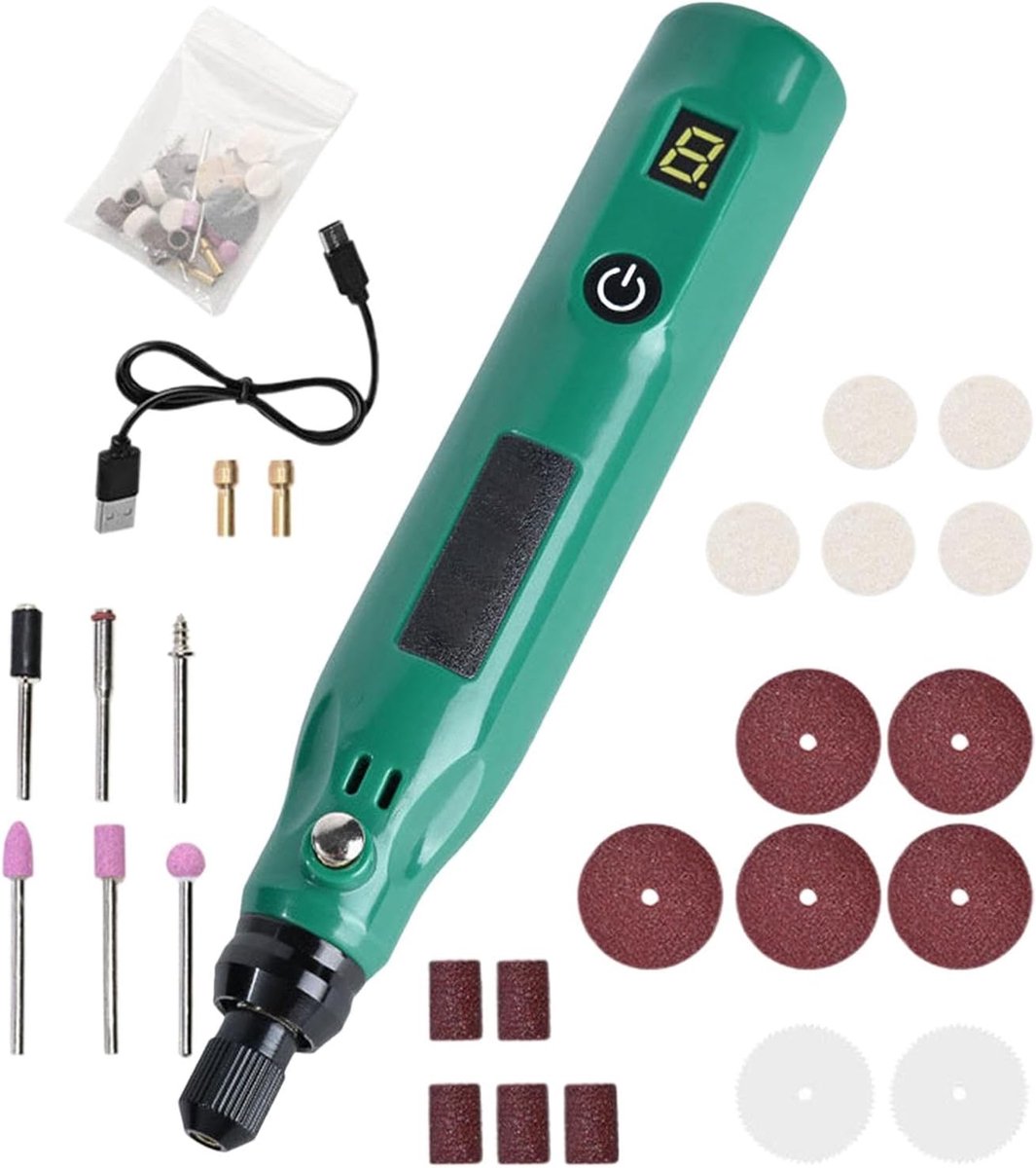 Draadloze Roterende Tool - Graveerpen Boor - Ambachtelijk Werk - USB Oplaadbaar - 18000 RPM - Zilver