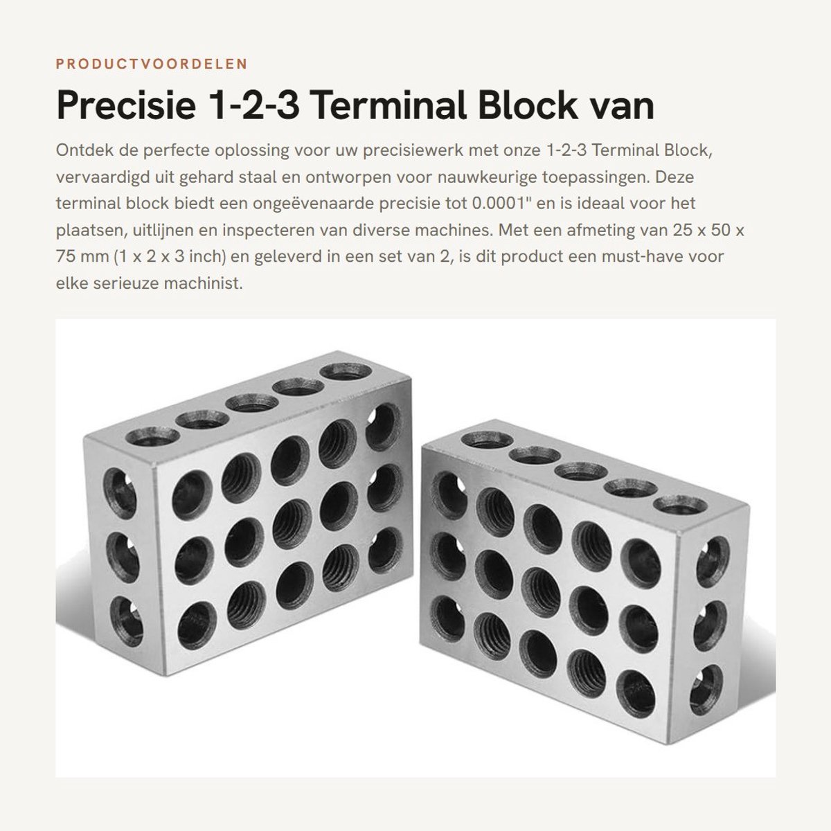 Dailygoods- Terminal Block - 23 Holes - Precisie - Hardened Steel - 25 x 50 x 75 mm - 2 Stuks - Schokbestendig - Klemblok