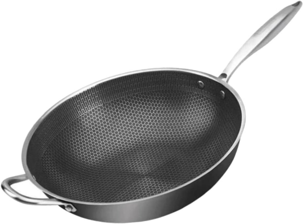 Roestvrijstalen Wok Koekenpan Pot Koken en Bakken Honingraat Korrelontwerp 59 cm Zilverkleurig
