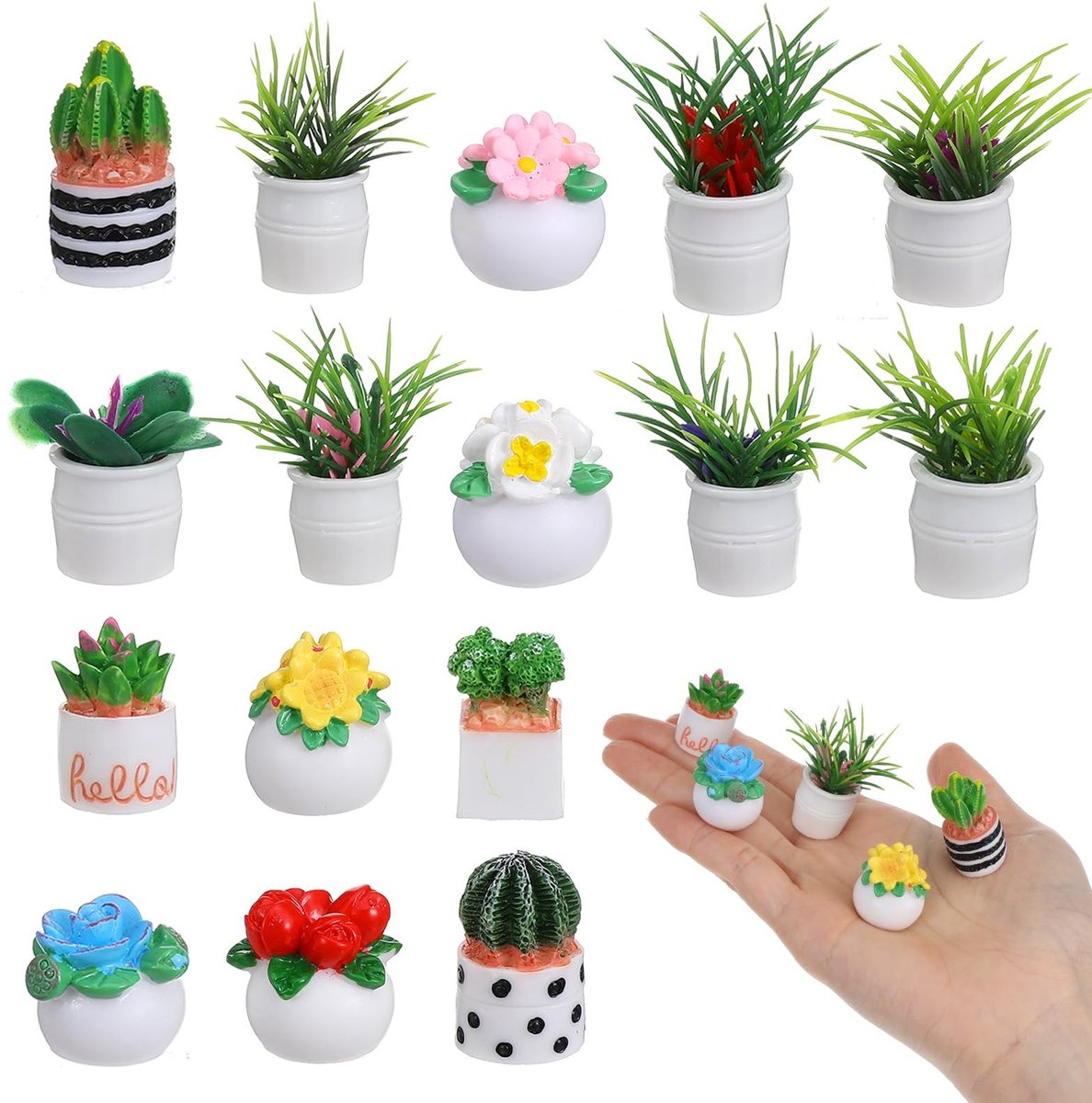 SolidKeus - Set van 16 Miniatuur Potplanten voor Poppenhuizen en Ambachten