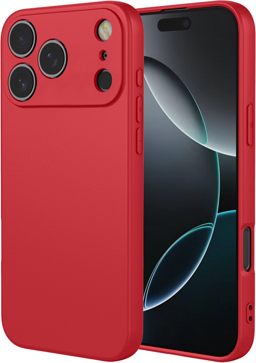 MobyDefend Hoesje - Geschikt voor iPhone 18 Pro - Matte Siliconen Backcover - Framboosrood