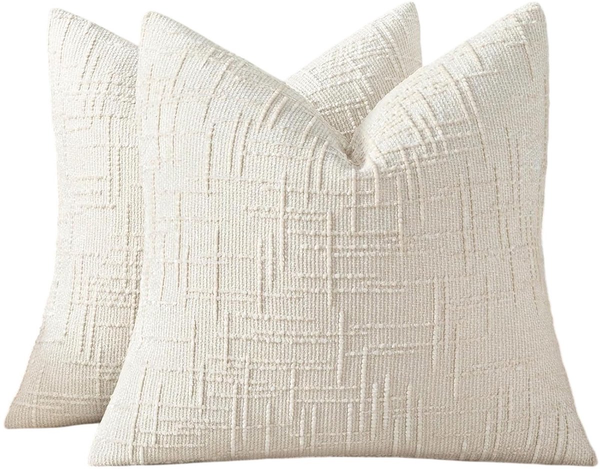 SolidKeus - Set van 2 Decoratieve Kussenslopen, Modern Boho Stijl, Crème Wit