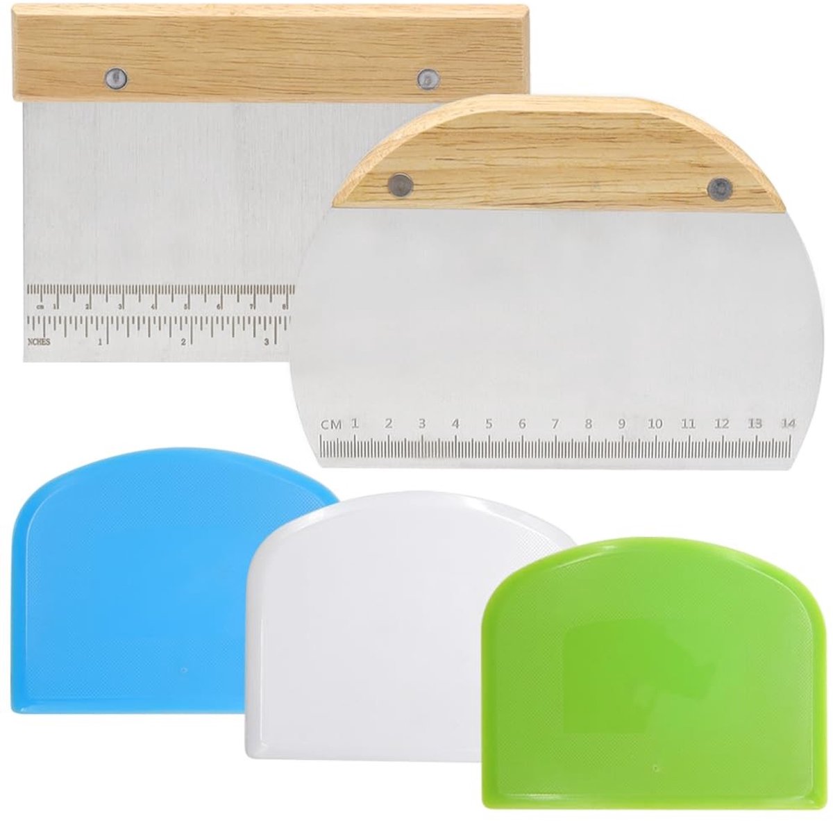 SolidKeus - Set van 2 Multifunctionele RVS Deegschrapers met Houten Handgreep