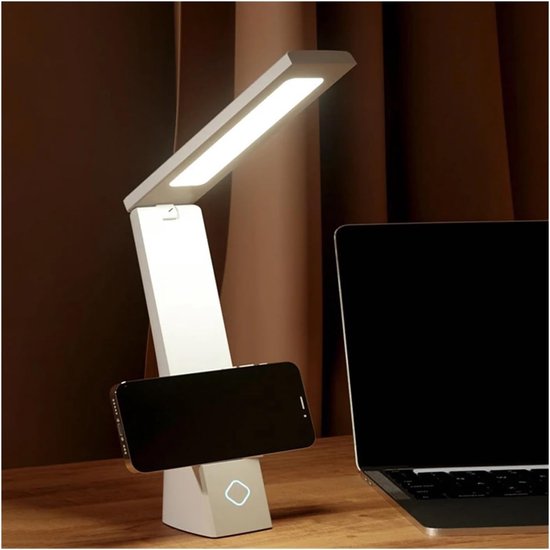 Opvouwbare LED Bureaulamp Met USB Oplaadbare Batterij - Tafellamp Voor Lezen En Studeren - Dimbare Leeslamp Voor Bureau Nachtkastje Slaapkamer En Kinderkamer - Snoerloos Of Met Adapter Te Gebruiken - Ruimtebesparend En Verstelbaar - Wit van SNQ — afbeelding 3