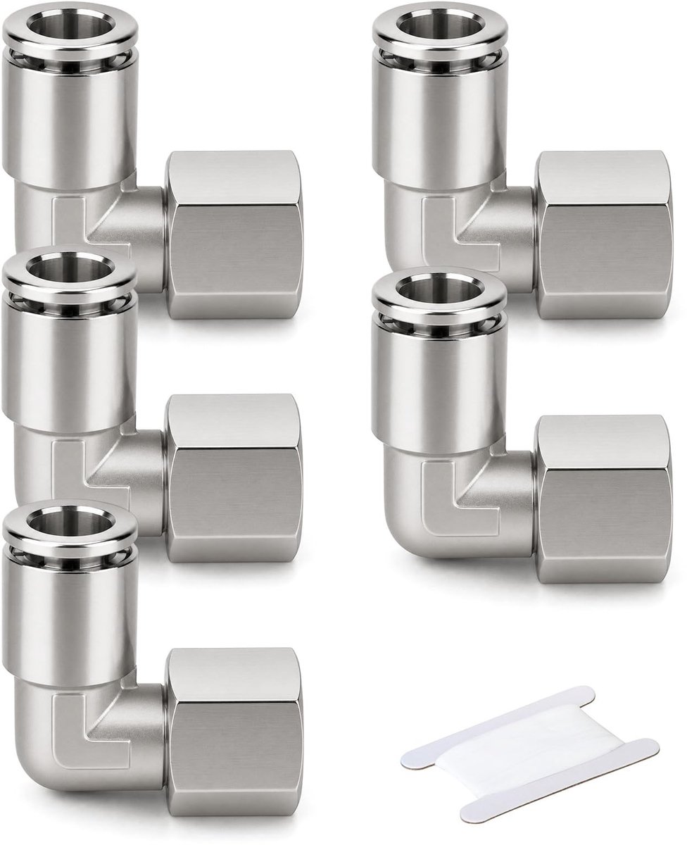 SolidKeus - Set van 5 Messing Pneumatische Perskoppelingen 90°