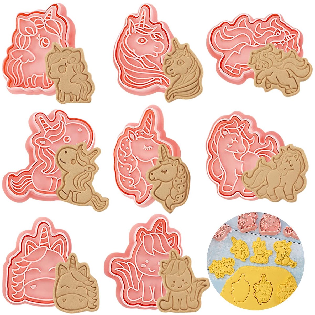 SolidKeus - Set van 8 Plastic Koekjesuitsteeksels in Unicornthema