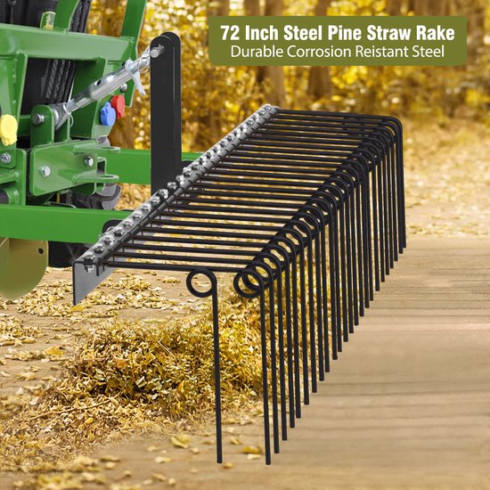 HoerFuriy - 183cm Achtertrek Landscape Hark Voor Tractor - 3‑Puntsophanging Met 30 Veren Tanden - Zware Stalen Hark Voor Tuin‑En Veldreiniging - Zwart (Fijne Kwaliteit) — afbeelding 2