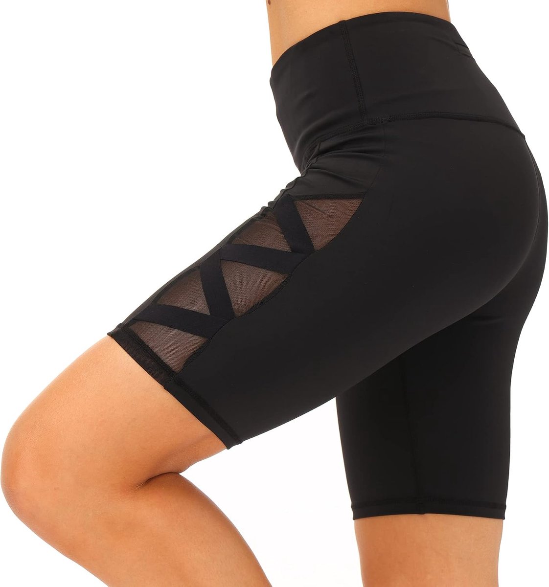 Romansong Dameslegging van mesh met zak, niet-doorzichtige capri, hoge taille, buikcontrole, 4-weg stretch