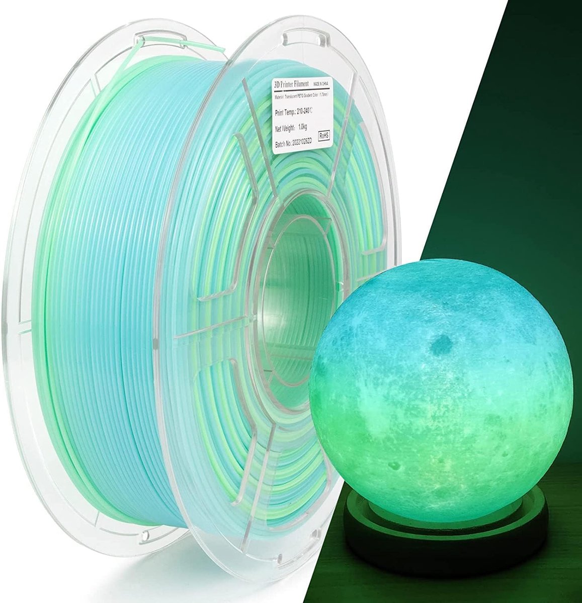 Filament 1.75 mm 1KG Blauw Groen, High Speed PETG Draadmateriaal 3D-printers, maatnauwkeurigheid +/- 0,02 mm