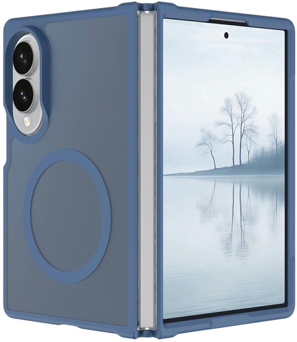 Casety Geschikt voor Samsung Galaxy Z Fold 8 slank backcover hoesje met magnetisch ondersteuning - Blauw