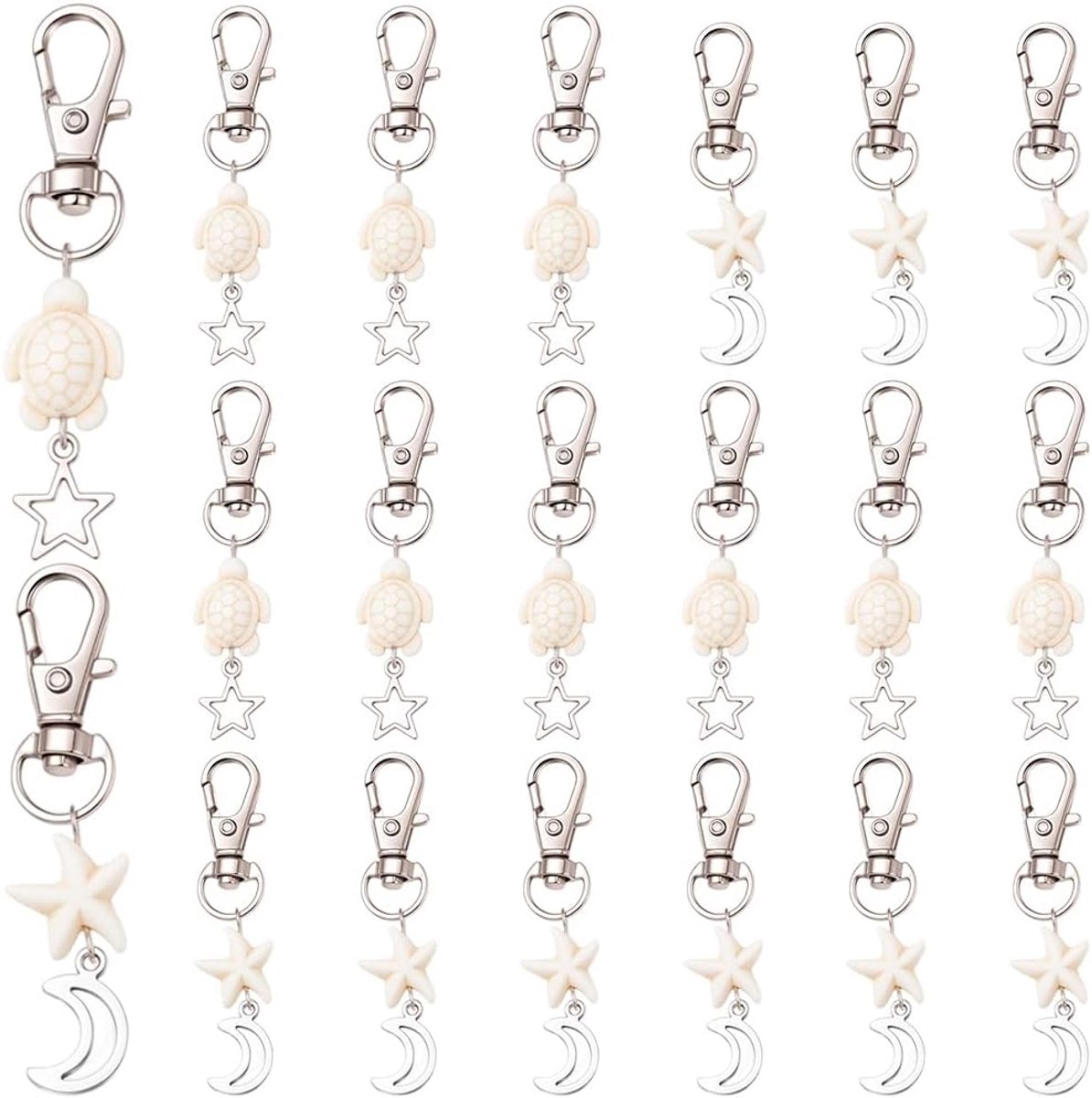 20 Stks/doos Reizen Schildpad Sleutelhanger Geluk Charms Zee Oceaan Sleutelhanger Bulk Turquoise Zomer Zeester Strand Dier Hanger Charm Sleutelhanger Decor voor Inspirerende Gift Diy Party