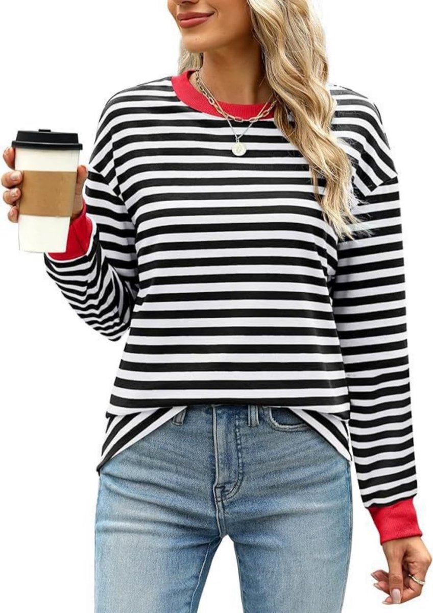 Y2K Sweatshirt voor dames met strepen, lange mouwen, ronde hals, vintage overhemden, casual, tuniek, top voor lente, herfst, winter