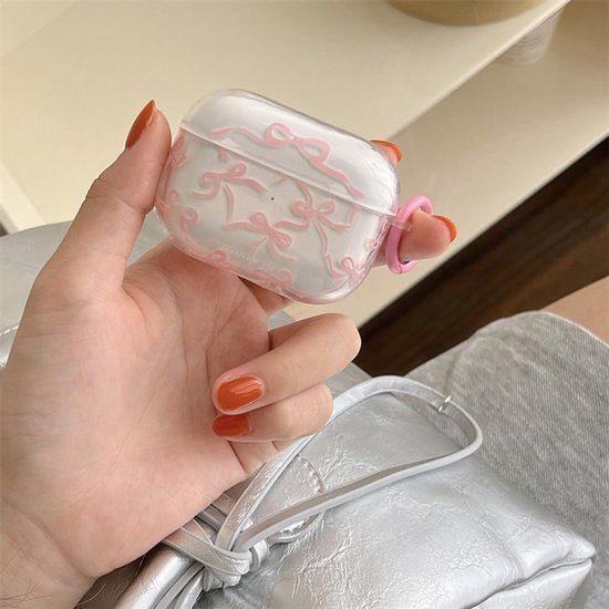 Compatibel voor AirPods Pro 2 hoesje zachte schattige strik patroon mode ontwerp strik esthetische schokbestendige sleutelhanger cover hoofdtelefoon hoesjes voor Airpods Pro 2 -transparant van compatibel — afbeelding 2