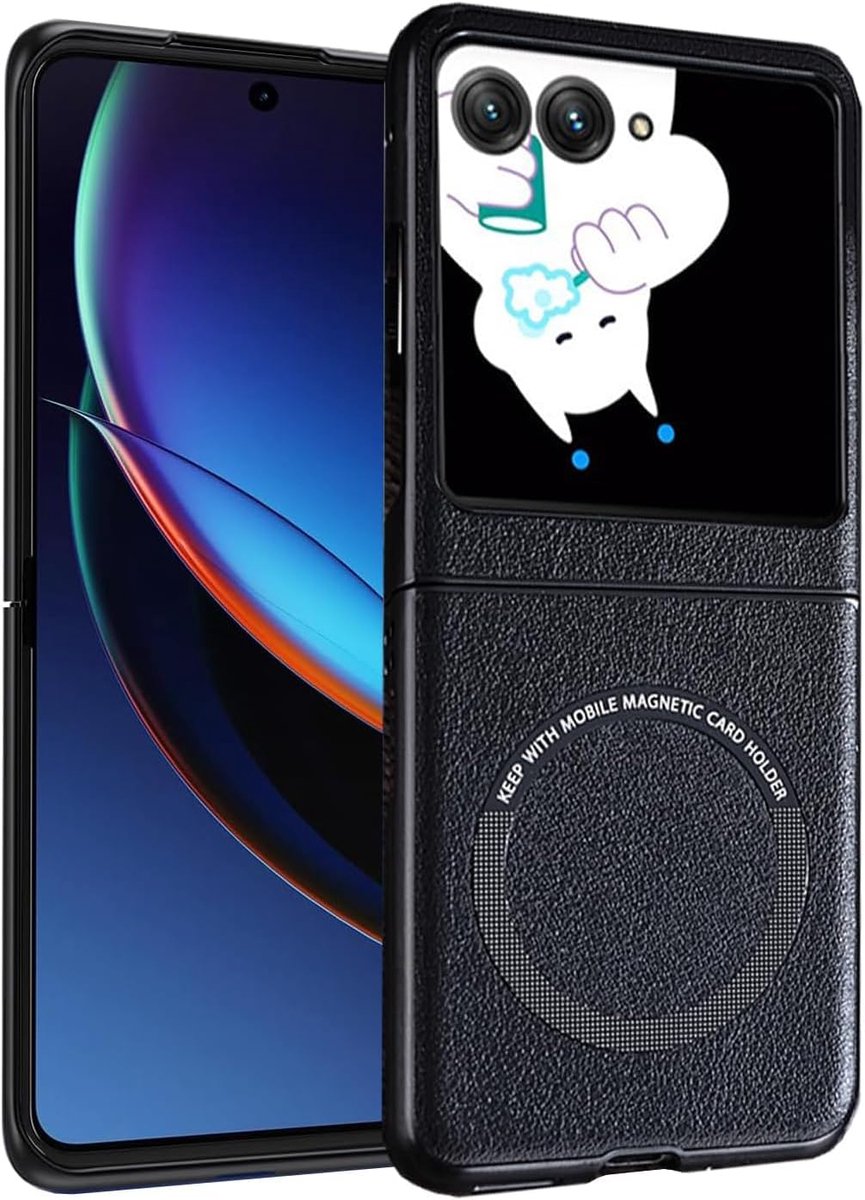 Hoes voor Motorola Moto Razr 50 Ultra, magnetisch, hoogwaardig leer, TPU, zacht, schokdemping, slim fit, lichte stootvaste beschermhoes, zwart, Razr 50 Ultra)