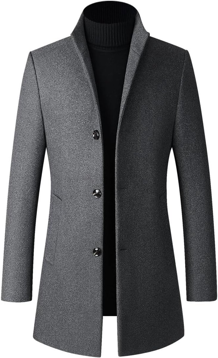 Heren winterjas slim fit gewatteerde wollen trenchjassen dikke lange elegante overjas peacoat