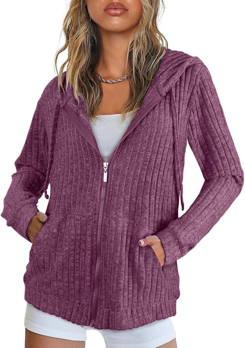Damesvest met ritssluiting en grote zakken | Hooded Cardigan Vrouwen Lange Mouw Tops Dames Lichtgewicht Jassen Casual Werk Lente Zomer Herfst Tuniek Kleding M-3XL