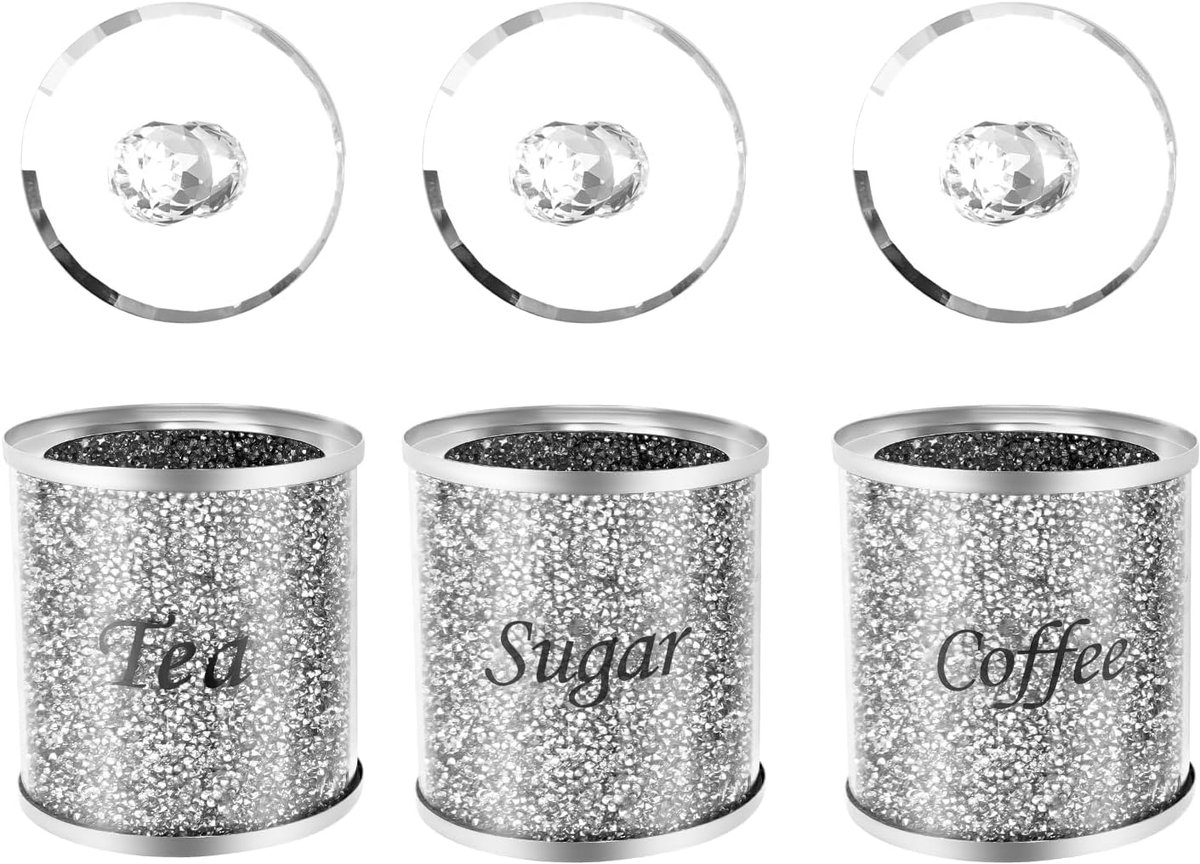 Suikerpotten, set van 3 glazen potten met glazen deksels, moderne voorraaddozen voor meel, suiker, zout, koffiebonen, thee, snoep, havervlokken en granen