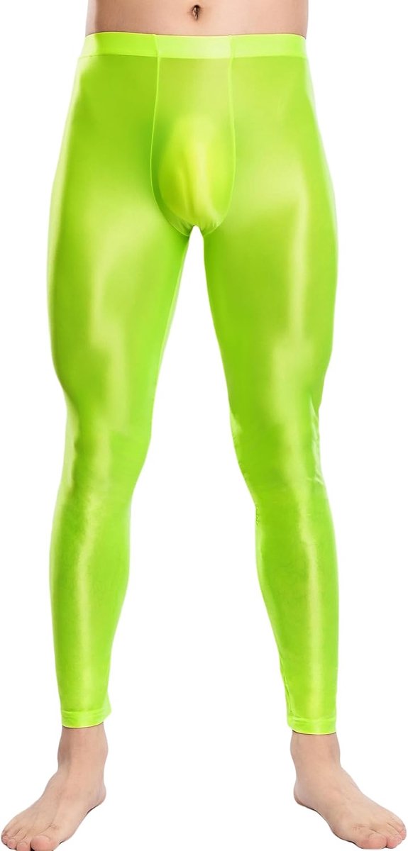 Heren Glanzende Smalle Broek Glanzende Olie Leggings Glanzende Panty Nylon Sportbroek Plus Size Clubwear Onderbroek M-XXL