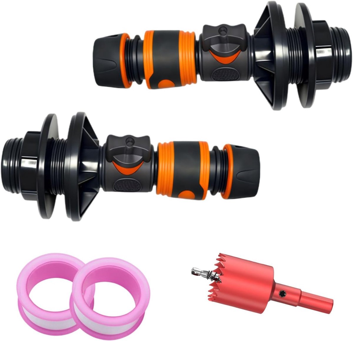 Regentondoorvoer met afsluitkraan 3/4 inch 16 mm buitendraad Quick Connector tankschroefverbinding watertankanaansluiting afdichtingsset voor regentonnen, watertanks, tuinslang (2 stuks)