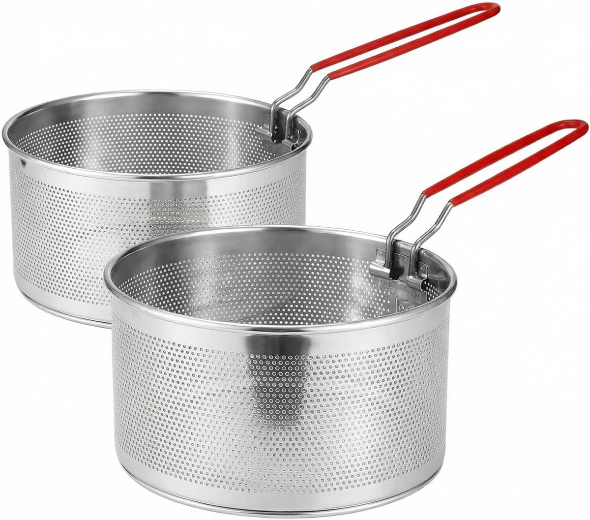 Frituurmand voor pot, pastazeef, roestvrij staal, frituurmand met afneembare zeef, keuken, metaal, keukenzeef voor keuken, friet, groenten (17,7 cm + 19,7 cm)