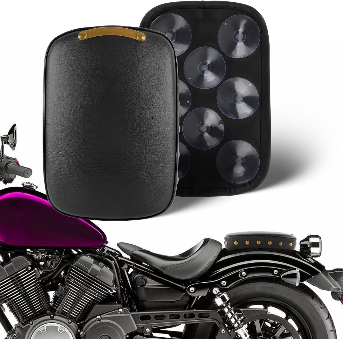 Sozius leren situpad voor motorfiets, met 8 zuignappen, leer achter, zitkussen, compatibel met Harley Bobber Sportster Softail Touring XL 883 1200 Cruiser Custom