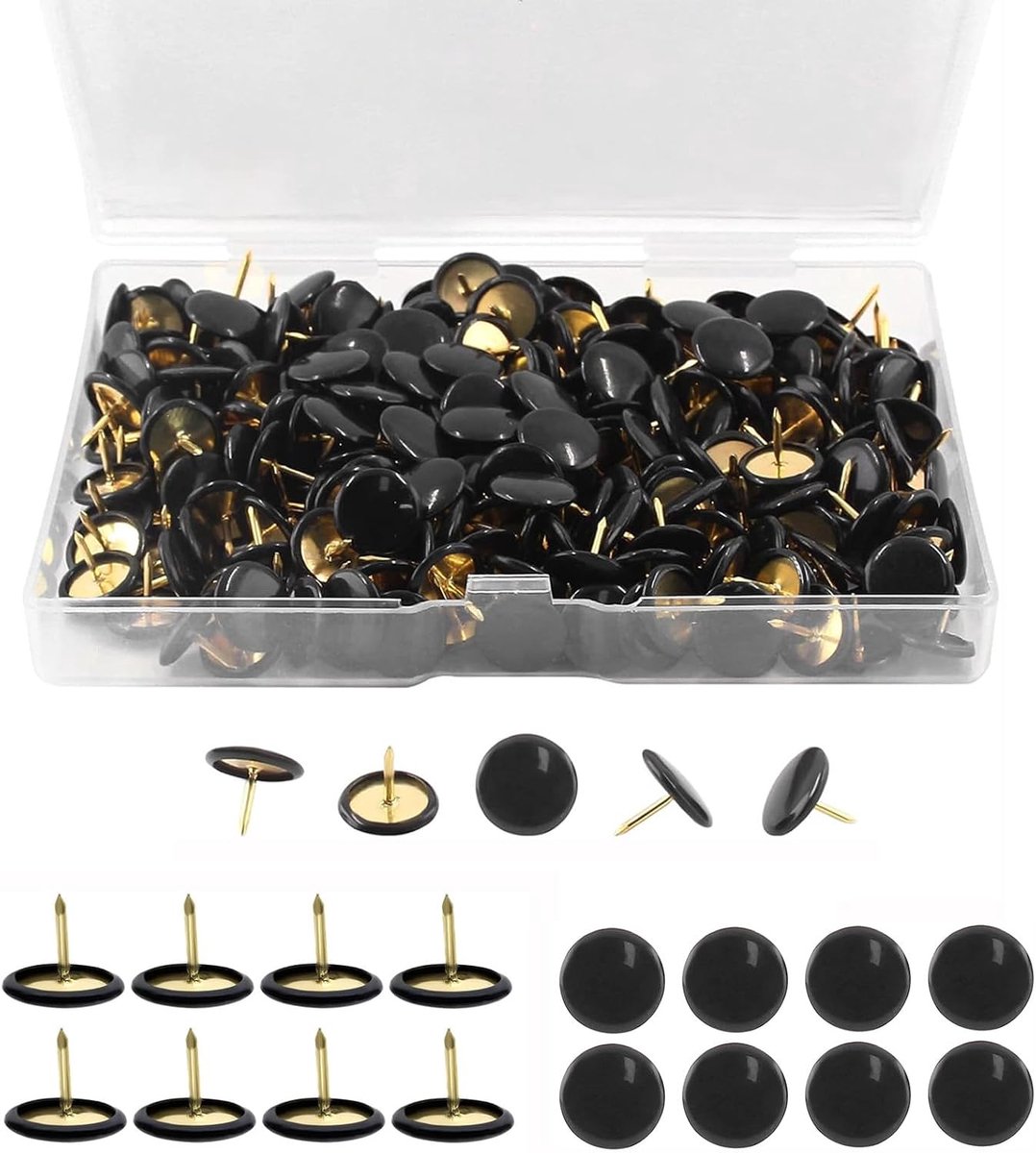 300 metalen spijkers met ronde kop, zwart, prikspelden voor prikbord, kaartenwand, fotowand van kurk (10 x 10 mm)