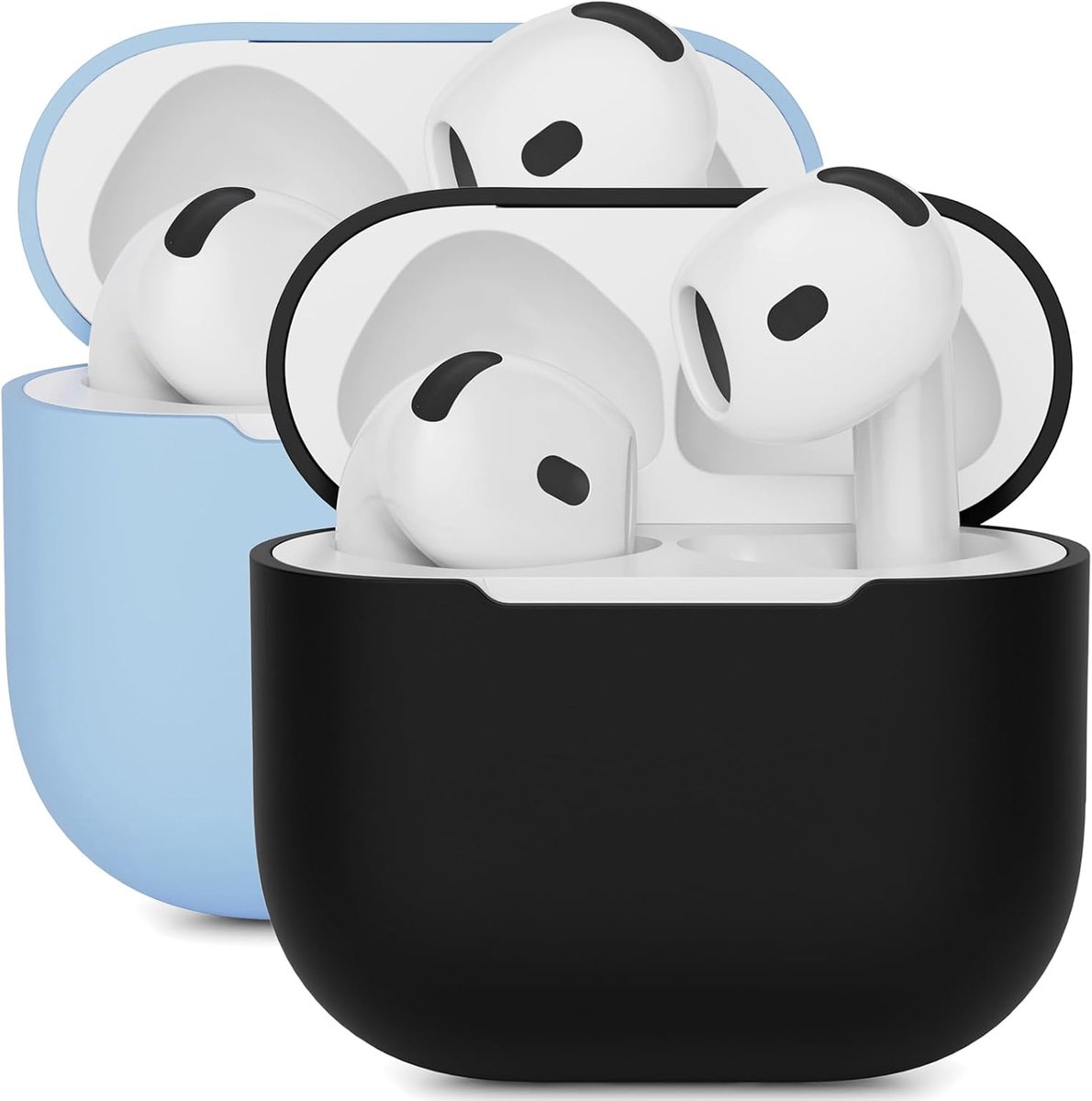 2PCS Mocarheri Siliconen hoes Compatibel met AirPods 4th Generation hoes 2024, Ultra-Thin, siliconen stootvaste zachte beschermhoes voor AirPods 4, LED vooraan zichtbaar (Zwart/Hemelsblauw)